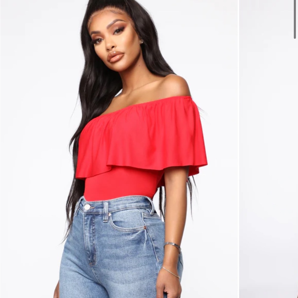 Red Off-Shoulder Kids One Piece